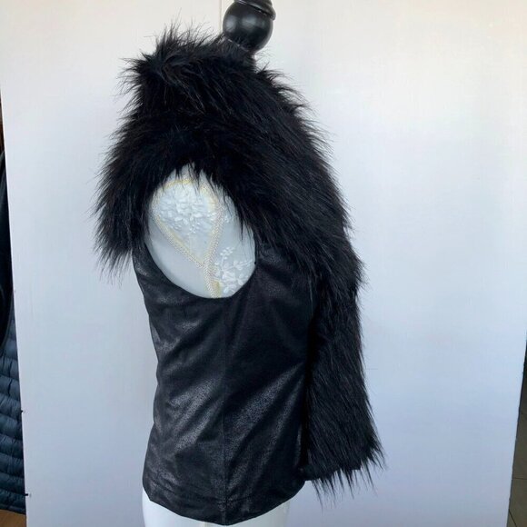 INC International Concepts Black Long Faux Fur Vest & Fabric Back to Layer  S - Picture 9 of 16